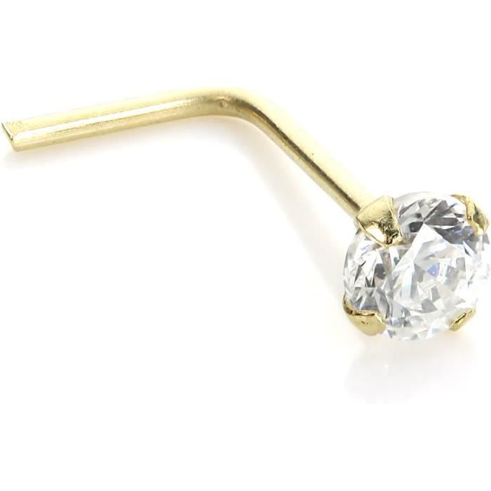 Clou de Nez Coud en L en Or Jaune 9 Carats et Oxyde de Zircom - 3 ...