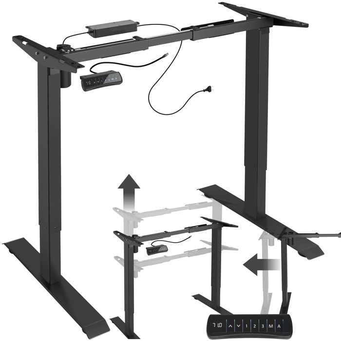 Tectake Bureau Assis Debout Pied De Bureau Electrique Reglable Hauteur Et Largeur 121 Cm X 65 Cm X 121 Cm En Acier Noir Achat Vente Bureau Structure De Bureau 402999
