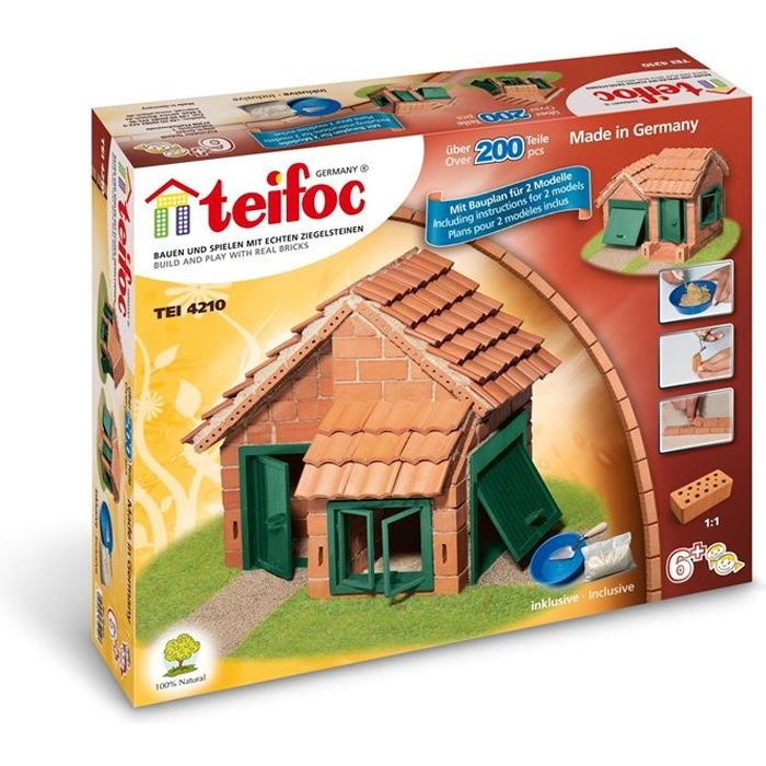 Teifoc Construction – 32 Briques Rouges – Jeu De Maçonnerie Avec Ciment Soluble à L’eau – Dès 6 Ans – Motricité Et Logique