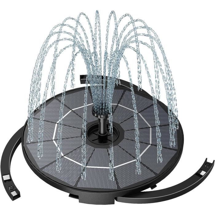 Fontaine Solaire Extérieur 3,5W Avec LED - 6 Buses, Batterie 3000 MAh - Pour Bassin D'Oiseaux, Étang, Jardin