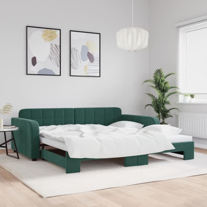 vidaXL Lit de jour avec lit gigogne vert foncé 100x200 cm velours 3196938