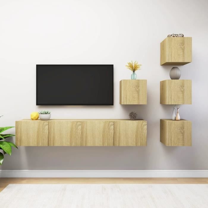 7179•{Happy} Ensemble de Meuble TV Mural Moderne fixé au mur JILLE CHIC Armorie tv suspendu 6