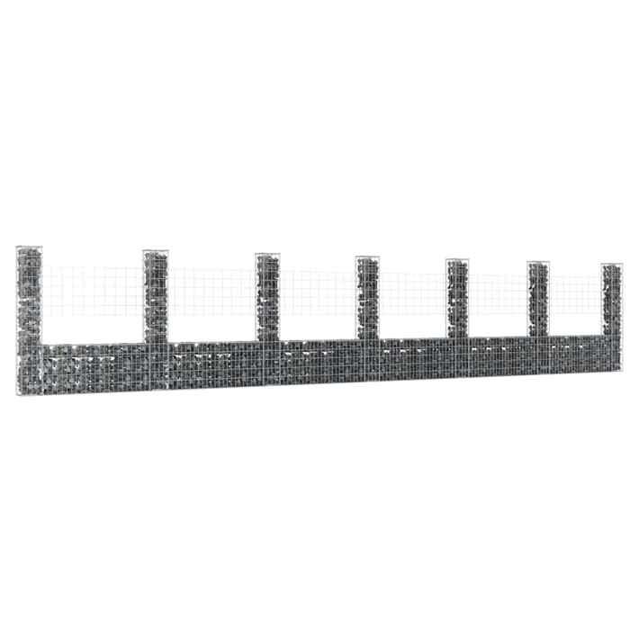 VidaXL Panier de gabion en U avec 7 poteaux 740x20x150 cm