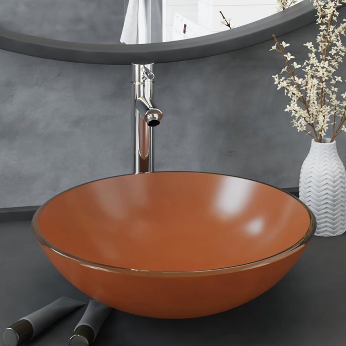 vidaXL Lavabo de bain avec robinet et drain à poussoir Verre trempé 3098454