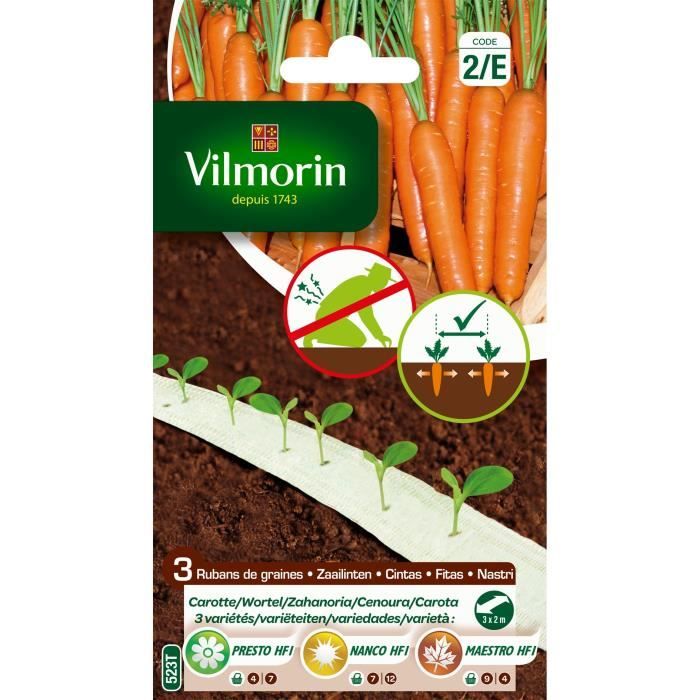 VILMORIN Ruban mélange graines Saison de Carottes : PRESTO, NANCO, MAESTRO - 3 x 2 m