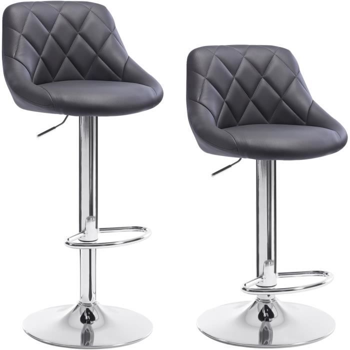 WOLTU Tabouret de bar lot de 2 avec repose-piedshauteur réglableTabouret en similicuirsiège bien rembourréGris