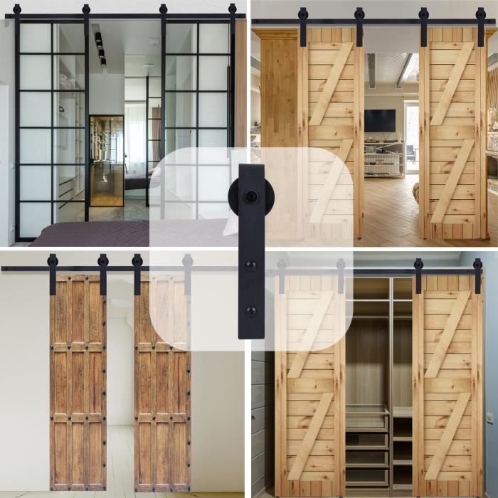 UNI 200cm Quincaillerie Kit de Rail pour Porte Coulissante Poulie de Rail Syspendue Système de Porte Double Armoire