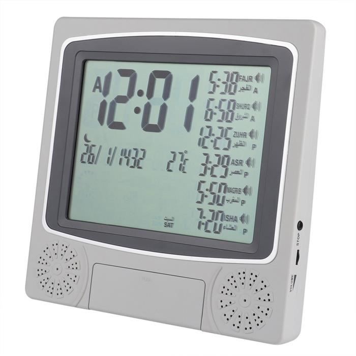 Horloge Numérique Islamique Avec Alarmes De Prière (Azan) - Écran LCD, Boussole, Thermomètre - Pour Maison, Masjid, Ramadan