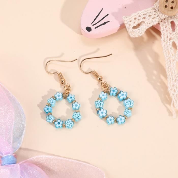 Boucles D'oreilles Pendantes Coquillage Fleur Perles Imitation - Or Jaune Plaqué, Fermoir à Crochet