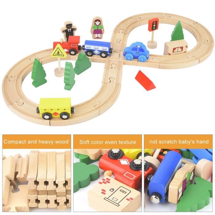 Circuit de Train Bois Enfants 3-8 Ans-VEVOR-Ensemble Rails de Train Bois 70 PCS Jouet pour Noël Anniversaire Garçons Filles