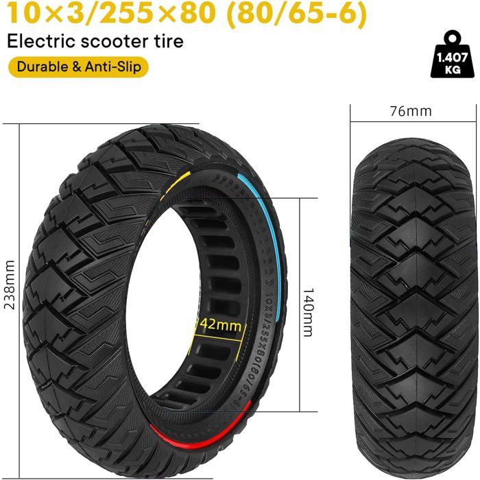 VOLOHAS - Pneu Plein 10x3 Pour Trottinette Électrique Kugoo M4, Kaabo Wolf | Anti-Crevaison
