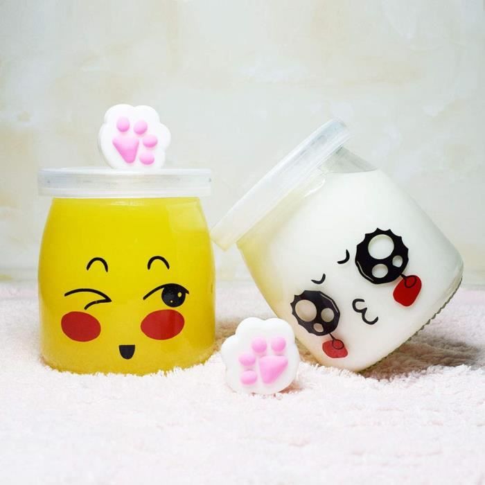 Avis Pot de yaourt en verre avec couvercle et décor émoticône de