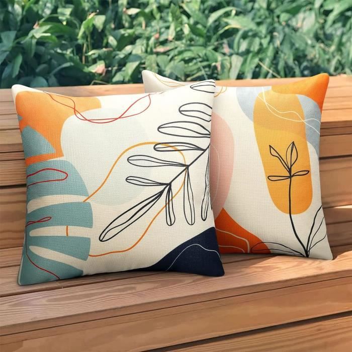 Lot De 2 Housses De Coussin Extérieur Imperméables 40x40 Cm - Traitement Anti-taches, 65% Coton, 35% Polyester - 13