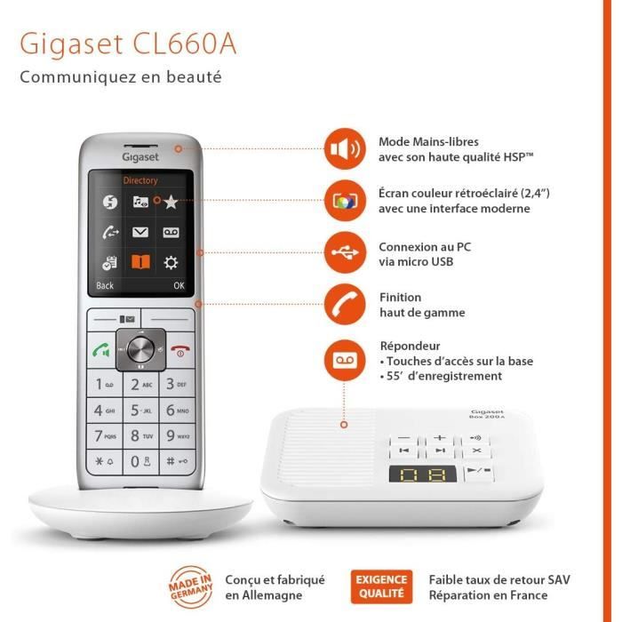 Téléphone fixe sans fil Gigaset CL660A Duo avec répondeur - Gris Anthracite  - Cdiscount Téléphonie