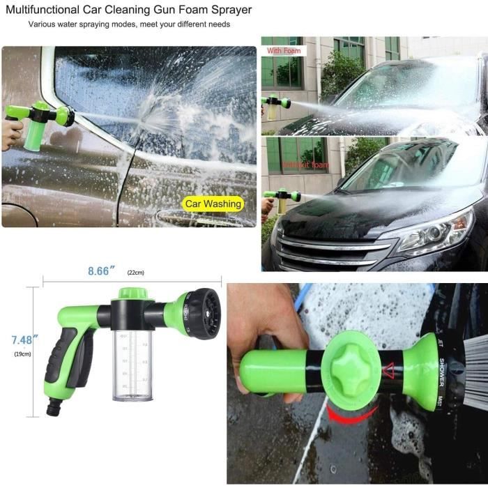 Pistolet Arrosage 8 Modes EVILTO - Avec Réservoir Savon - Pour Lavage Voiture, Jardin Et Animaux