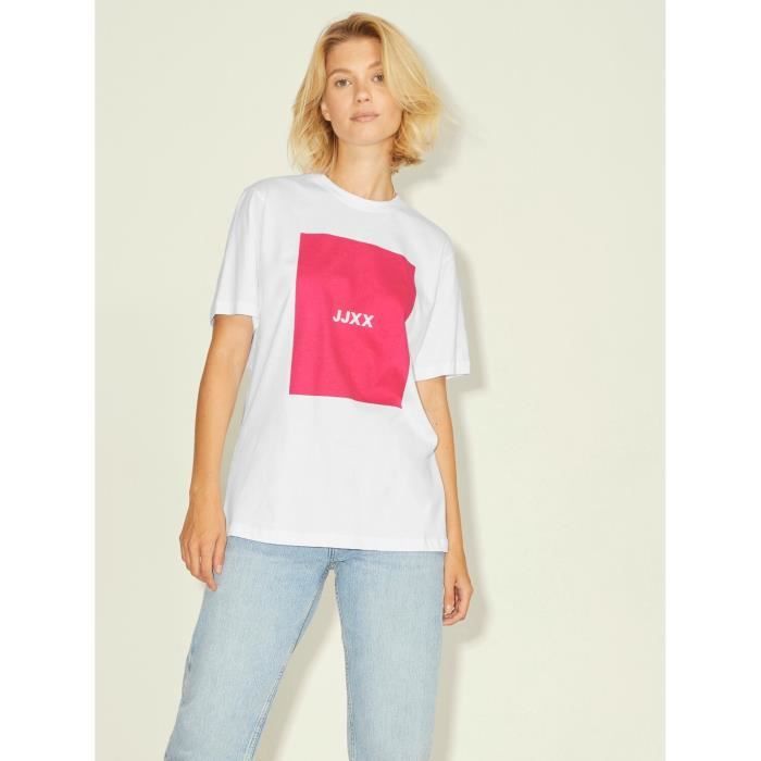 T shirt femme Jack Jones amber bright white bright rose square