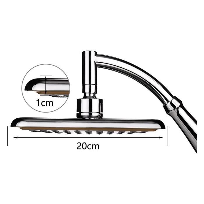 Pommeau De Douche Carré 20cm En Acier Inoxydable 304 - Effet Pluie, 81 Jets Silicone, Angle Réglable - Haut Débit