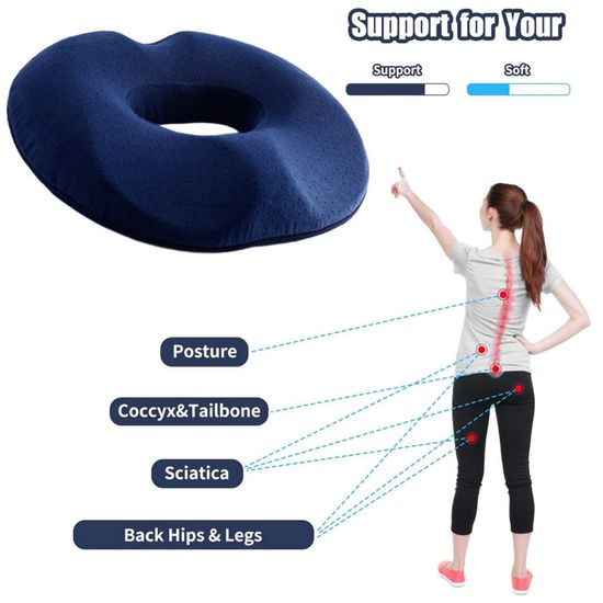 Coussin En Forme De Beignet (donut) - Mousse Mémoire De Forme, Soulage Hémorroïdes, Coccyx, Douleurs Pelviennes