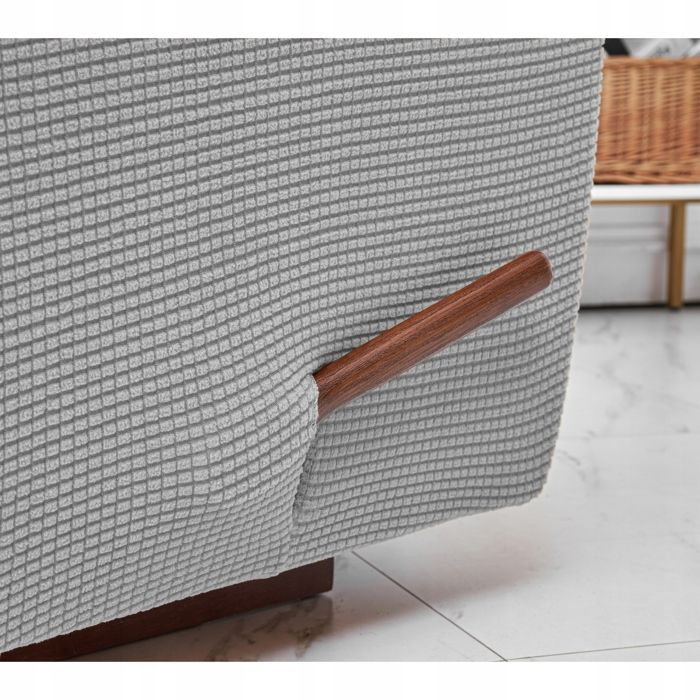 Housse Fauteuil Relax 4 Pièces Extensible - Gris Clair - Lavable - Avec Poches - Protection Meubles - 4