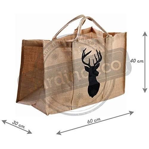 AUBRY GASPARD Sac à Bûches En Jute Naturel – 72L, Charge 50 Kg, Poignées Renforcées, Intérieur Enduit Lavable, Porte-Bûches Élégant Cheminée