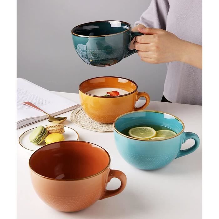 Tasses à Soupe Tasses Avec Poignée, Petite Tasse De Soupe En Céramique, Bol à Petit-déjeuner Avec Poignée, Café, Dessert, Micro-ondes Et Résistant Au Four.-bleu-250ml 9oz (Color : Blu