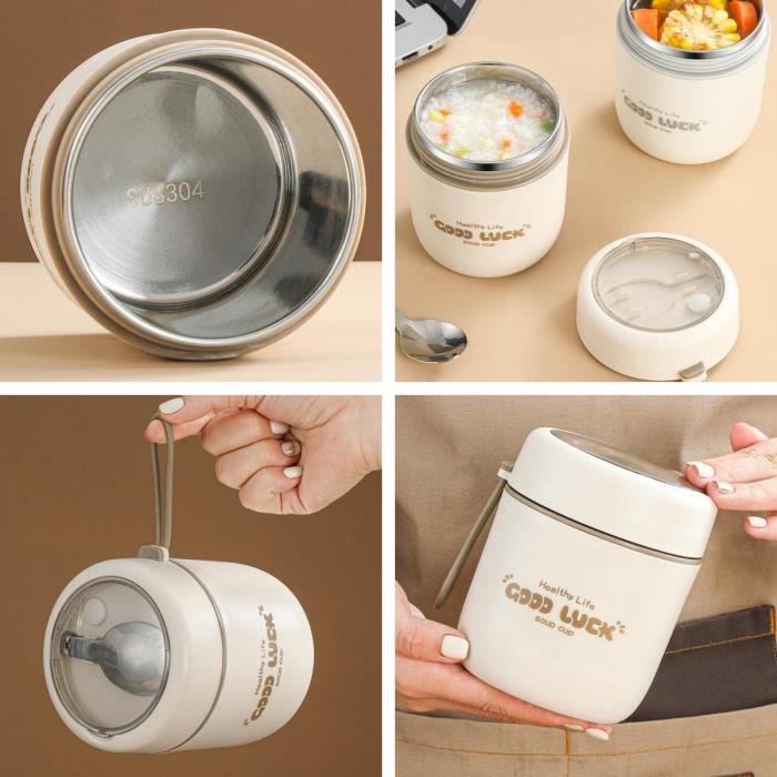 Gourde Isotherme Repas 600 Ml En Acier Inoxydable - Boîte à Lunch Avec Cuillère Pour école, Bureau, Randonnée