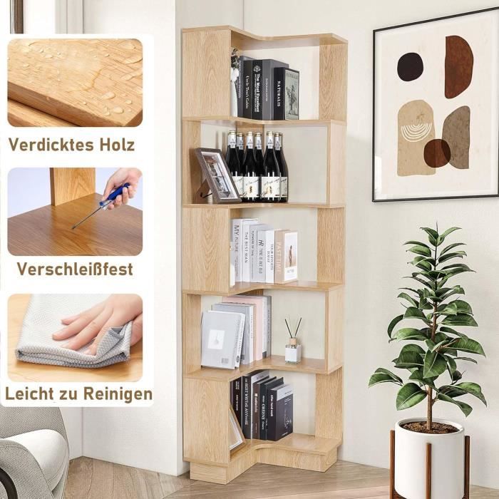 Bibliothèque D'Angle En Bois Bimiti - 6 Étages - 175cm - Naturel