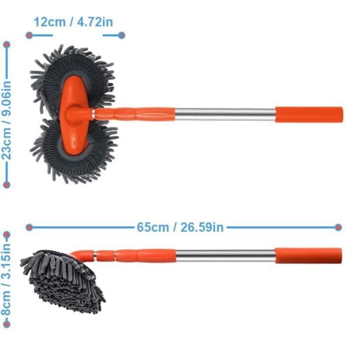 Brosse De Lavage Voiture à Long Manche - Microfibre Douce, Poignée Incurvée, 3 Longueurs Réglables - Pour Voiture, SUV, Caravane