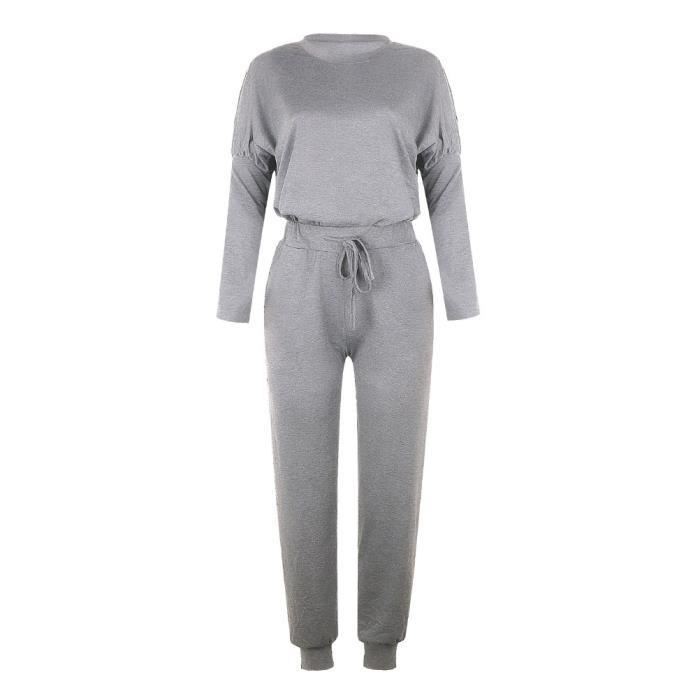 Survêtement Femme - Minetom - Casual Jogging Pyjama D'Intérieur - Manches  Longues - Gris Foncé