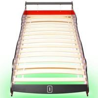 Lit Enfant Voiture De Course 90x200 Cm - Cadre Rouge En MDF Avec Lattes En Bois, Barrières De Sécurité, Pour Enfants à Partir De 4 Ans