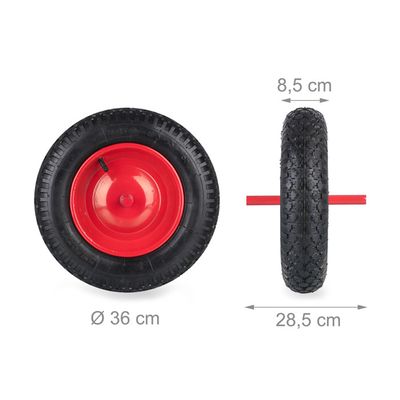 Roue De Brouette 3.50-8 Avec Axe Fixe - Capacité 120kg | Jante Acier Rouge, Pneu Noir | Relaxdays