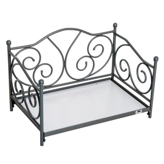 Pawhut Lit canapé Style Fer forgé Chiens Chats Matelas Grand Confort fourni 65L x 42l x 42H cm métal Gris 05