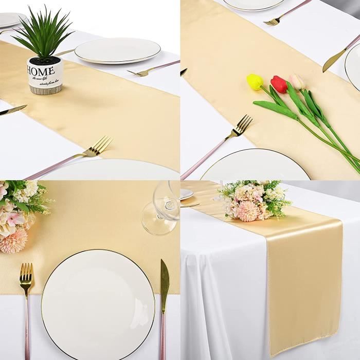 KAHEIGN Lot De 12 Chemins De Table Satin Or 30x275 Cm - Nappe De Mariage Élégante, Décoration Banquet Anniversaire Noël Fête Luxueuse