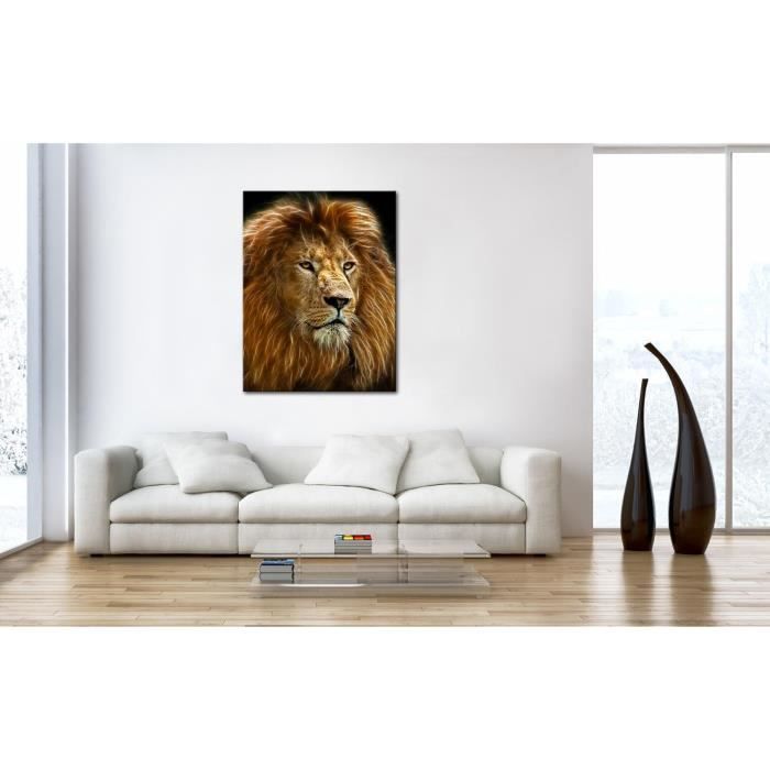Tableau Toile Déco Murale 140x50cm - Lion Et Soleil Paysage - Marque ARTTOR - Neuf