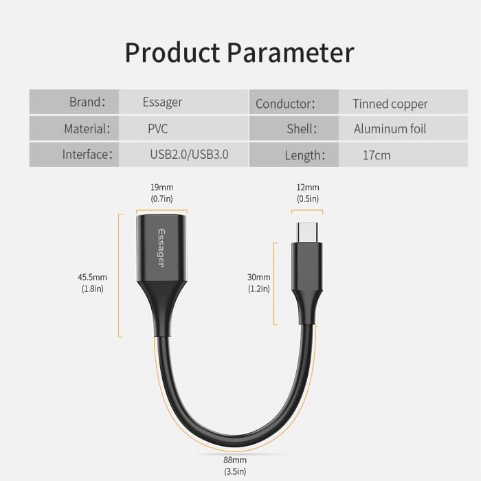 adaptateur OTG Type-c femelle vers USB mâle adaptateur USB 3.0 ,  convertisseur pour Macbook Xiaomi Samsung