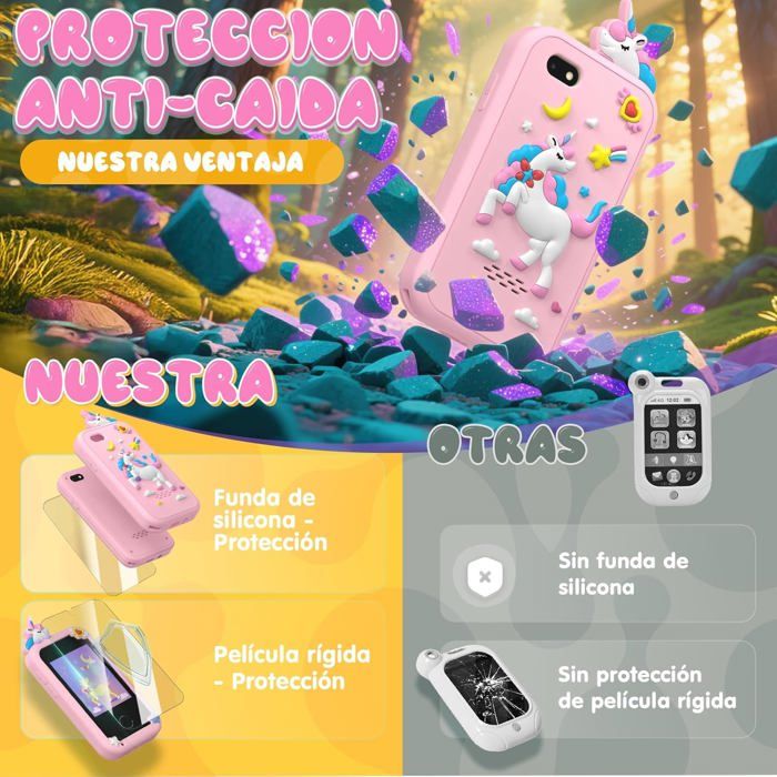 Fippesax Téléphone Enfant Jouet 3-12 Ans - 20 Jeux Éducatifs, Caméra, Musique, Podomètre - Violet Licorne