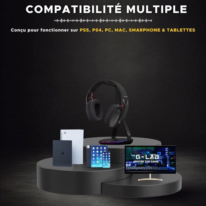 Ozeino Casque Gaming sans Fil pour PC PS5 PS4, 2.4GHz Audio sans Perte, USB & Type-C Casque de