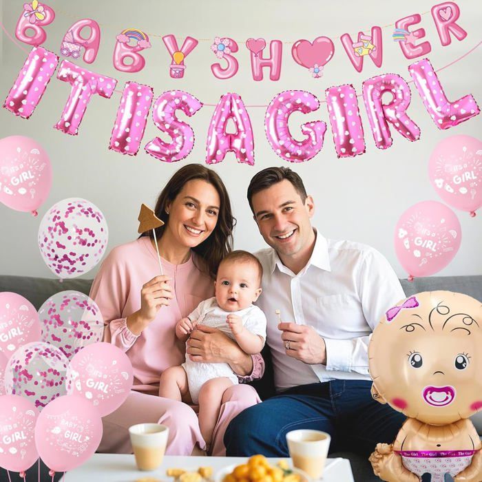 Décorations de Fête Prénatale pour Filles Bébés Roses et Blanches Décorations de Fête Prénatale pour Filles Bébés Roses et Blanches