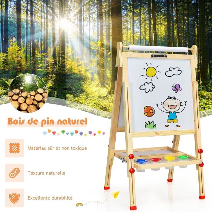 KIDINIX Chevalet Enfant 3-en-1 – Tableau Noir/Blanc, Magnétique – Accessoires Inclus – Dès 3 Ans