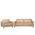 Canapé et fauteuil de salon en tissu beige aspect cuir SAVALEN - BELIANI - Fixe - Moelleux - Avec accoudoirs-0