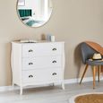 Commode De Chambre ANTOINETTE Style Baroque Rococo Design Moderne Rangement Avec 3 Tiroirs En Pin Massif Lasure Blanc