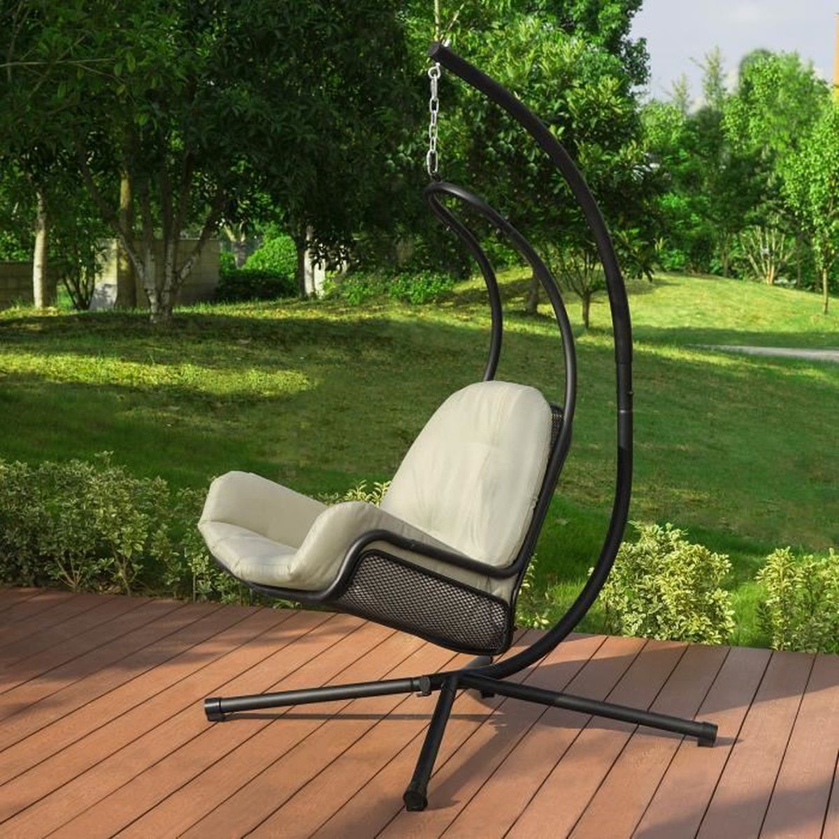 Chaise Longue Suspendue Avec Support Arc – Hamac Balançoire Pour Porche Ou Auvent (Gris)