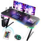 GTPLAYER Bureau Gaming 120 x 60 cm, Bureau Gamer avec LED, Tapis de Souris, Crochet pour Casque, Noir