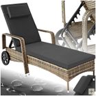 Bain de soleil - TECTAKE - Chaise longue en rotin de jardin KALAMATA à roulettes 200 x 70 x 33 - Marron Naturel/Gris Foncé