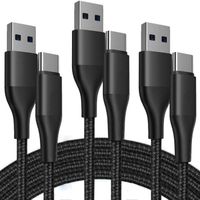 Lot-3 Câble USB-C 1M Charge Rapide 3A pour Samsung Galaxy A14 A13 A12 A03s A04s A22 A23 A24 - Nylon Tressé Noir