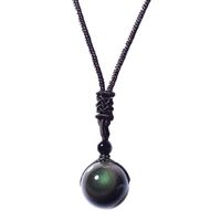 Collier en obsidienne naturelle, pendentif avec corde tressée, pour homme, femme, perle de bonne chance en pierre 14 mm fenteer