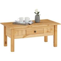 Table basse de salon CANCUN rectangulaire en bois avec 1 tiroir - IDIMEX - Campagne - Marron - Naturel