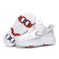 Chaussures à roulettes pour enfants - KS™ - Blanc - Lacets - Baskets de sport décontractées