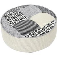 Pouf Rond Design "patchwork" 50cm Gris & Blanc - Paris Prix