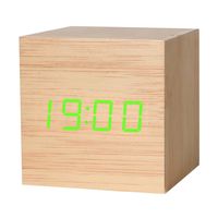 TD® Horloge Cubique en bois carrée LED-Réveil Créatif en bois électronique avec contrôle vocal intelligent-Elégant-Multifonction